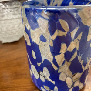 PAIR Blue & White Speckled Handblown Murano Glassware