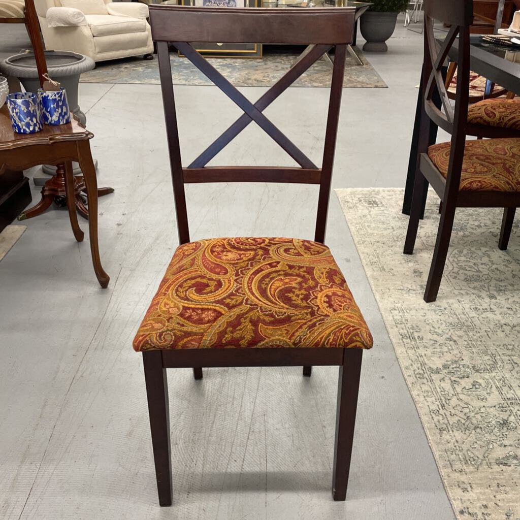 SET OF 4 Mahogany Dining Chairs w Paisley Fabric Seat