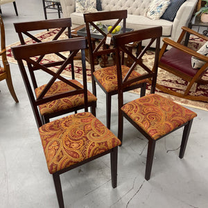 SET OF 4 Mahogany Dining Chairs w Paisley Fabric Seat