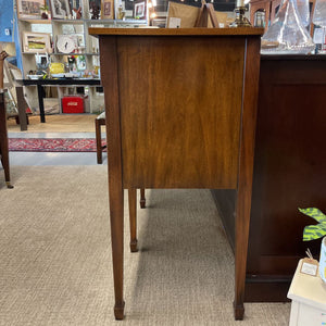 Kaufman Mahogany Sideboard w Rounded Front, Wood Inlay, Spade Foot, Brass Detailing