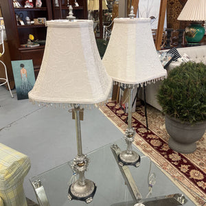 Elegant Silver Base Lamp w Beaded Shade