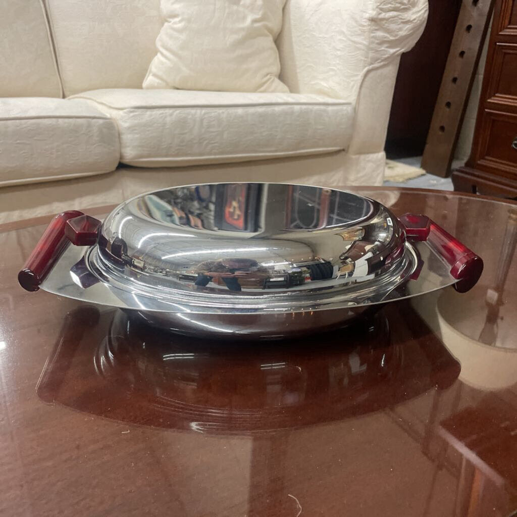 MCM Chrome Glo-Hill Gourmates Covered 13" Serving Dish