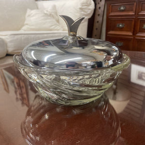 MCM Kromex Serving Lid with Glass Bowl 7H 8Diam.
