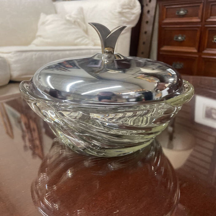 MCM Kromex Serving Lid with Glass Bowl 7H 8Diam.