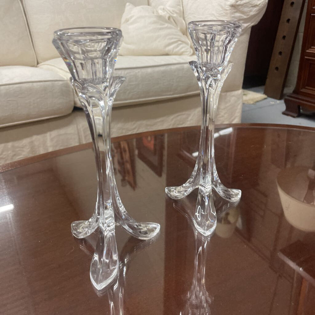 PAIR of Crystal D'arques Durand/ Long Candle Holders 8.5H