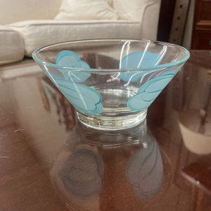 Vintage Glass Anchor Hocking Dip Bowl -Blue Leaf Pattern