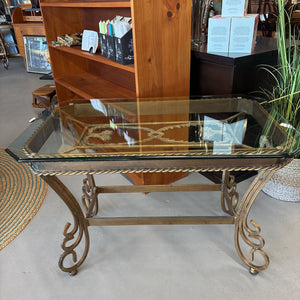 Square Glass Table w Wrought Iron Gold Base - Reid & Siemonsen