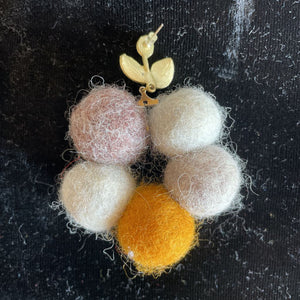 Hand Felted Ball Earrings w gold floral detail
