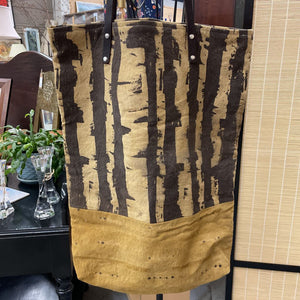 Large Birch Tree Tote Bag Naturally Dyed with Weld & Iron w Leather Straps