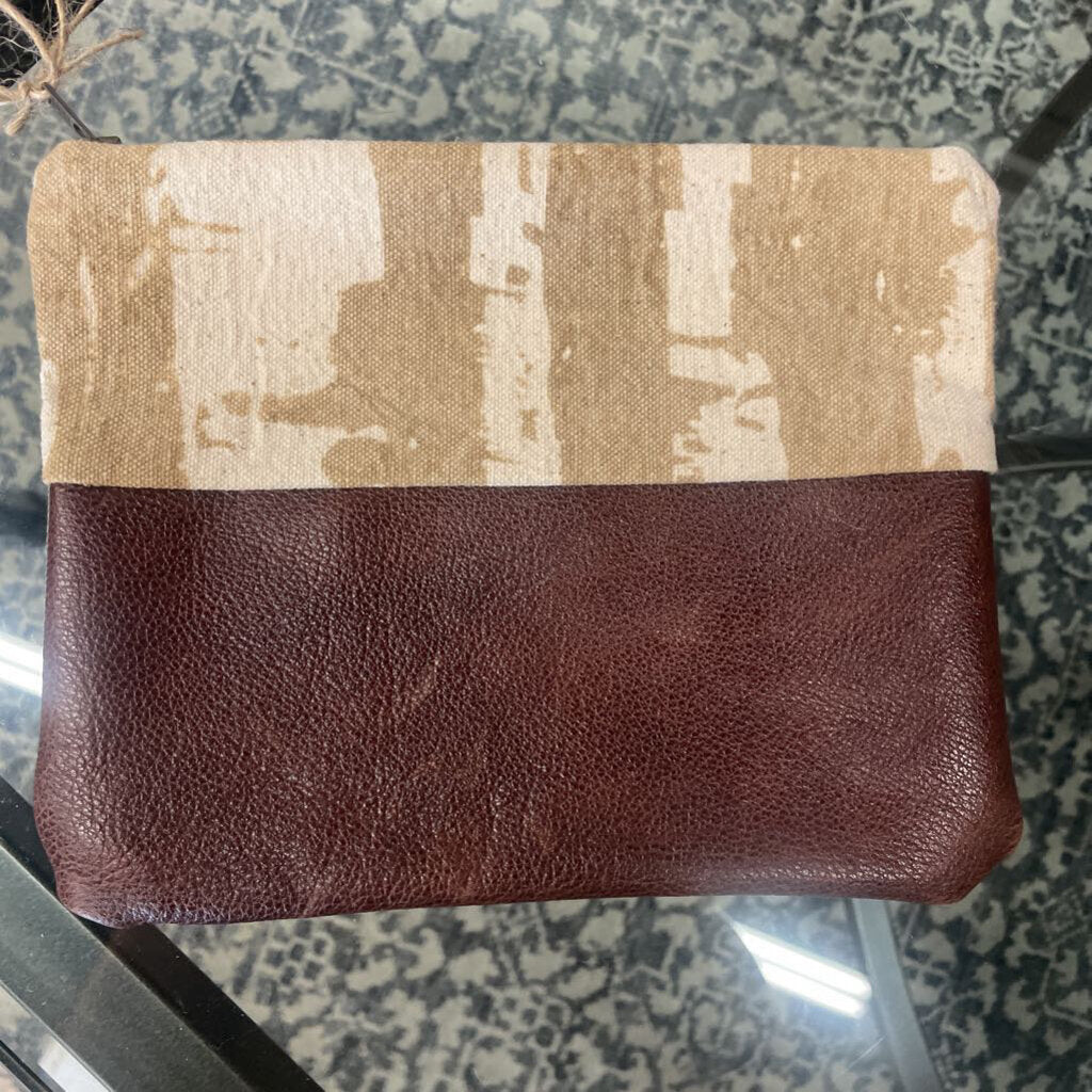 Small Birch Tree Pouch w Leather- Naturally Dyed w Walnut