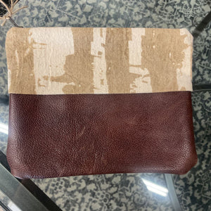 Small Birch Tree Pouch w Leather- Naturally Dyed w Walnut