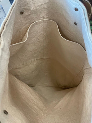 Large Caribou Tote Bag Naturally Dyed w Red Cabbage & Weld- Leather Straps
