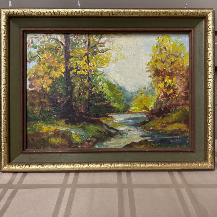 'By the Stream' Original Oil on Board - Gold Frame