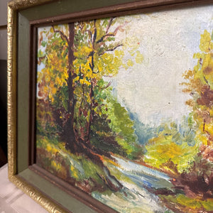 'By the Stream' Original Oil on Board - Gold Frame