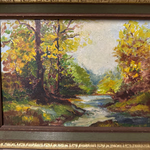 'By the Stream' Original Oil on Board - Gold Frame