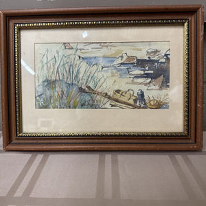 'Picnic by the Lake' Original Watercolour, Wood Frame