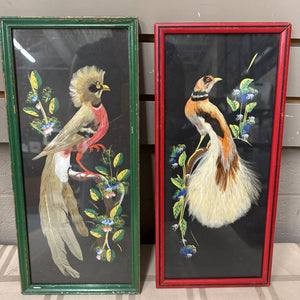 PAIR - Vintage Feather Birds - Art