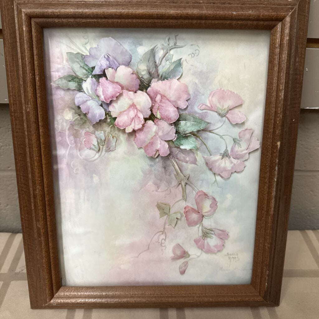 3D Paper Tole Floral (Pinks & Purples) Art Piece in Wood Frame