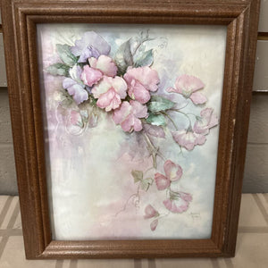 3D Paper Tole Floral (Pinks & Purples) Art Piece in Wood Frame