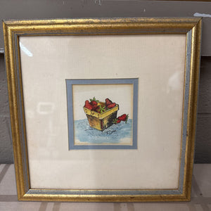 'Strawberries' Art Print in Gold Frame