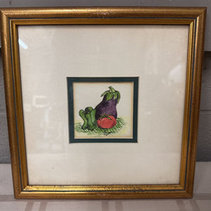 'Eggplant Tomato & Pepper' Art Print in Gold Frame