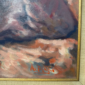 PHILIPPE ALFIERI Sitting Clown - Original Oil on Canvas, Gold Ornate Frame