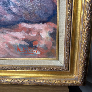 PHILIPPE ALFIERI Sitting Clown - Original Oil on Canvas, Gold Ornate Frame