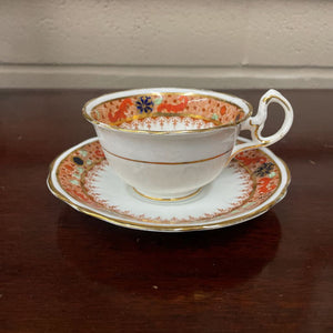 Royal Stafford Orange & Gold Rimmed Bone China Teacup & Saucer