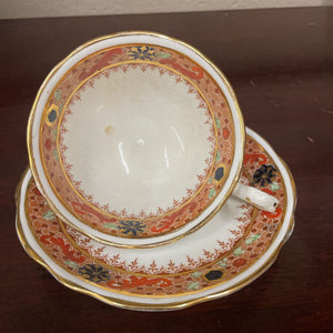 Royal Stafford Orange & Gold Rimmed Bone China Teacup & Saucer