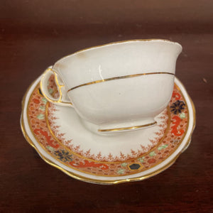 Royal Stafford Orange & Gold Rimmed Bone China Teacup & Saucer