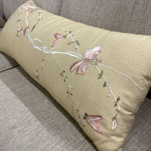 Decorative Golden Embroidered Floral Pillow 23W x 8H