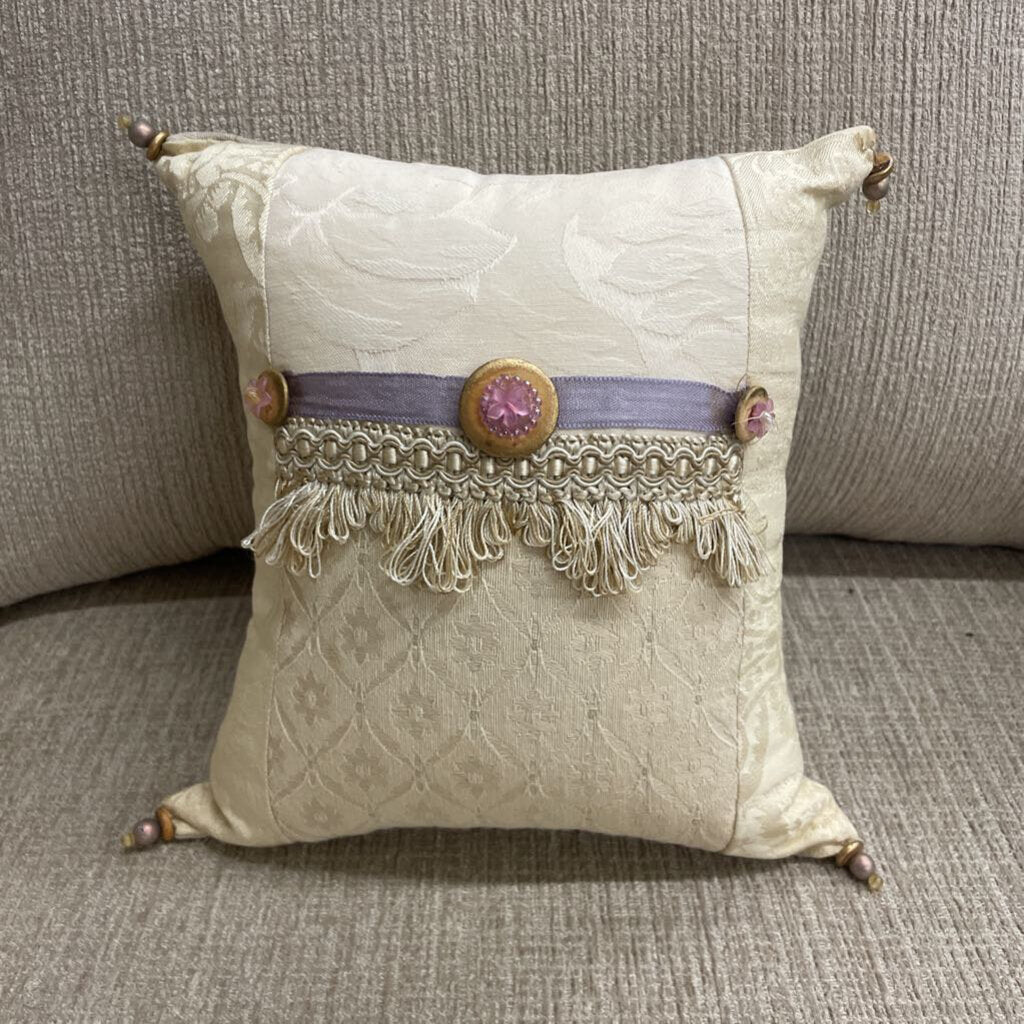 Small Golden Decorative Beaded Pillow 7H x 8W