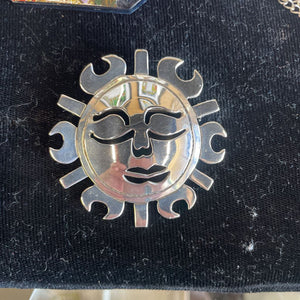 Vintage Sterling Silver Sun Face Mexican Brooch