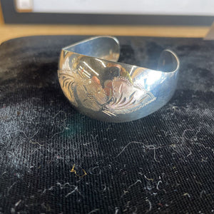 Vintage Sterling Silver Floral Engraved Cuff Bracelet