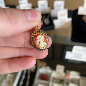 Vintage Cameo Pendant Only w Orange & Gold Detailing