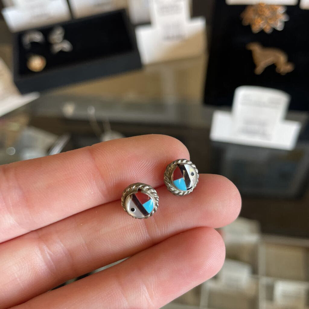 Zuni Handmade Native American Sterling Silver Stud Earrings