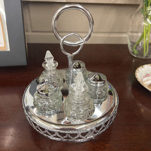 Vintage Silver Metal Condiment Set- 5 Pieces