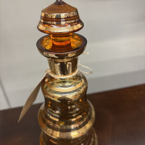 Czech Bohemia Glass Decanter & 6 Glasses-Amber & Gold Striped Pattern