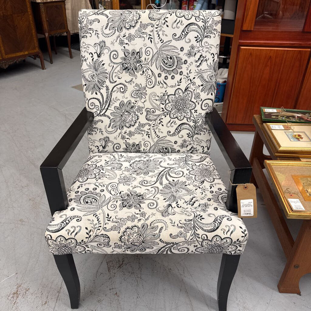 Cream & Black Floral Fabric Arm Chair