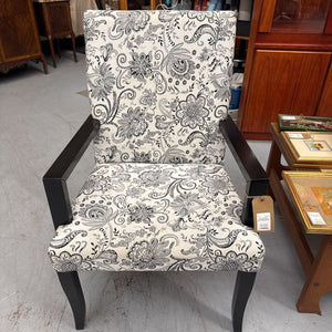 Cream & Black Floral Fabric Arm Chair