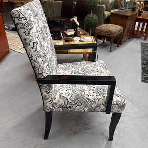 Cream & Black Floral Fabric Arm Chair
