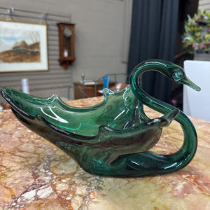 Vintage Hand-Blown Murano-Styled Glass Swan Bowl