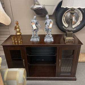 Mahogany Entertainment Cabinet w Glass Shelves - by Buhler Furniture, Winnipeg