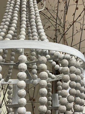 Rustic White Wooden Beaded Chandelier