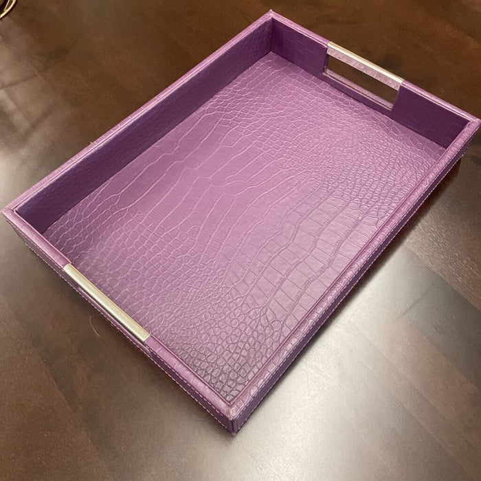 Purple Vegan Leather Tray with Chrome Handle Detail