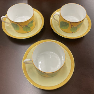 SET OF 3 Laure Japy Yellow Branch Teacups & Saucers