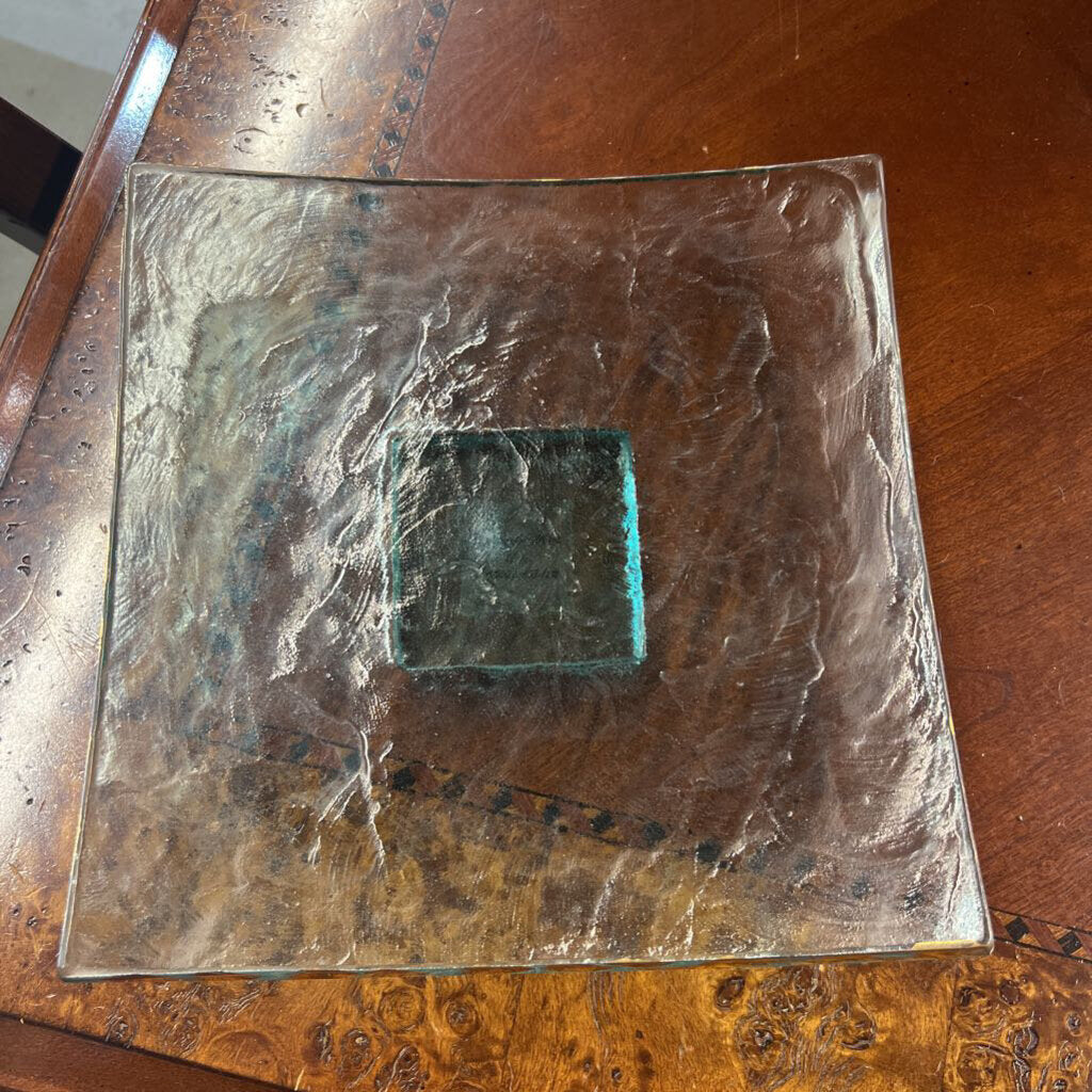 Annie Glass Art Glass Square 10" Cake Stand with Gold Detail