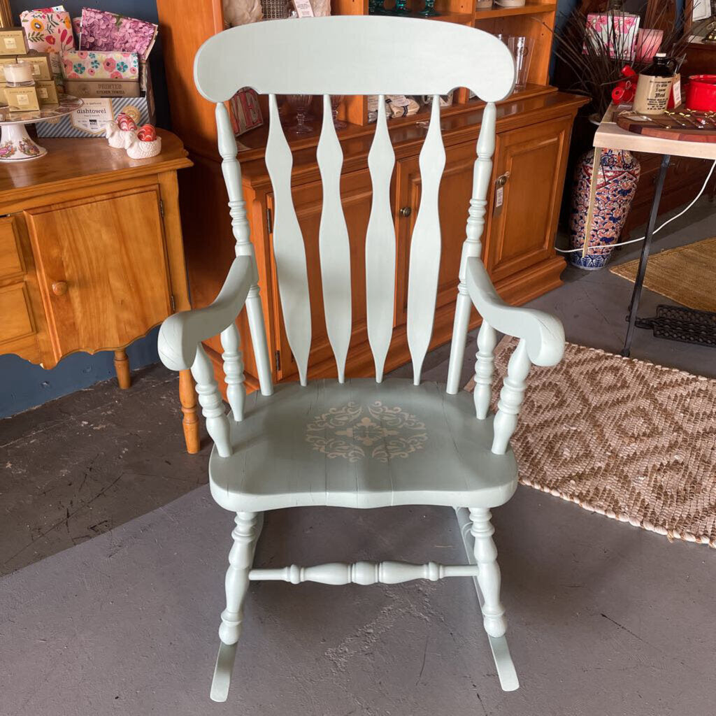 Antique Solid Oak Painted Rocking Chair- French Eggshell Fus