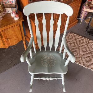 Antique Solid Oak Painted Rocking Chair- French Eggshell Fus
