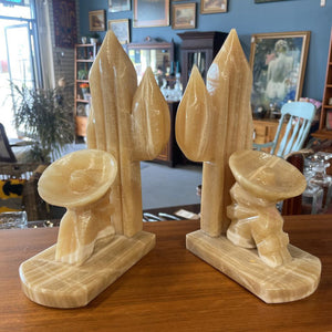 Pair- Vintage Onyx Bookends- Sieste Under A Cactus